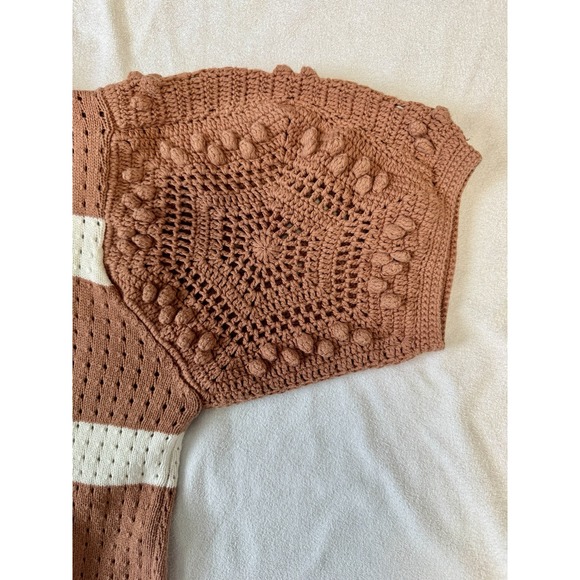 Bohme Sweater, Women's, Brick & Cream, Crocheted Short Sleeves, X-Large - Picture 3 of 7